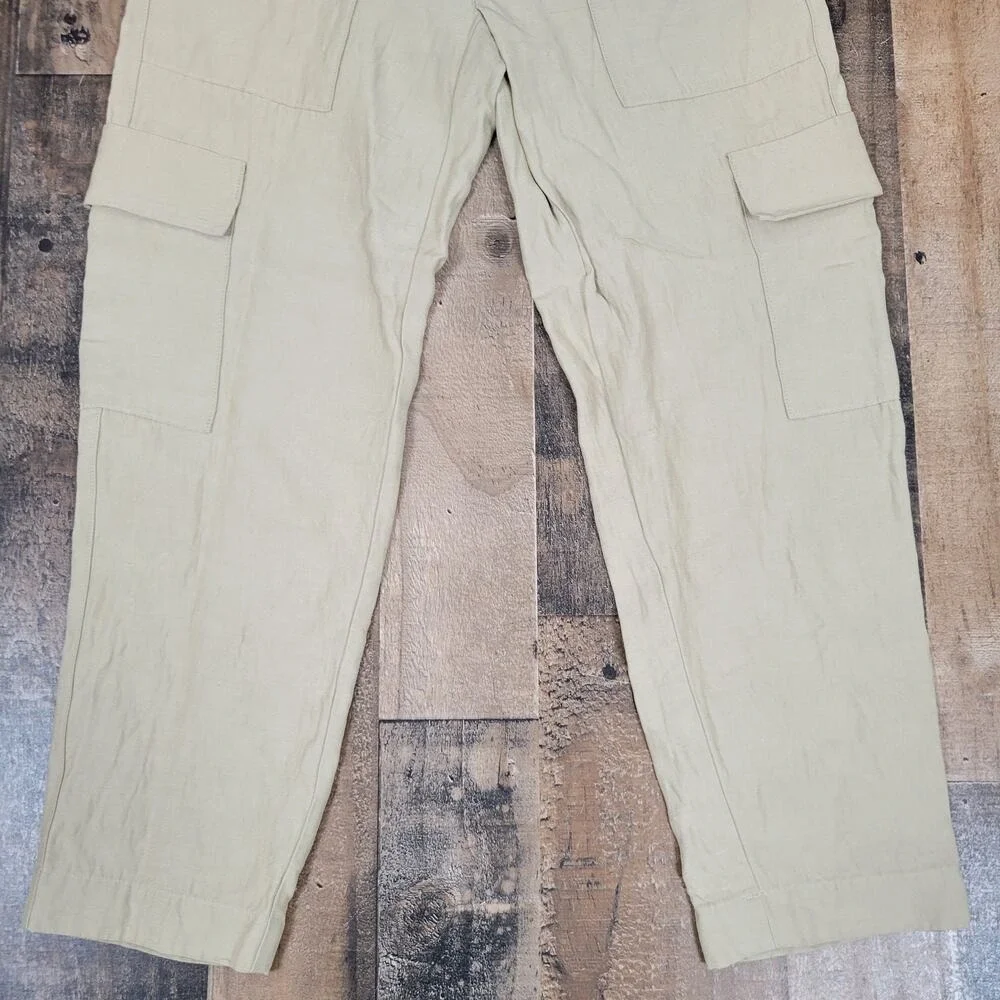 Aritzia Babaton Womens 00 Titan Pants Mid Rise‎ Cargo Pull-On Beige Linen Blend